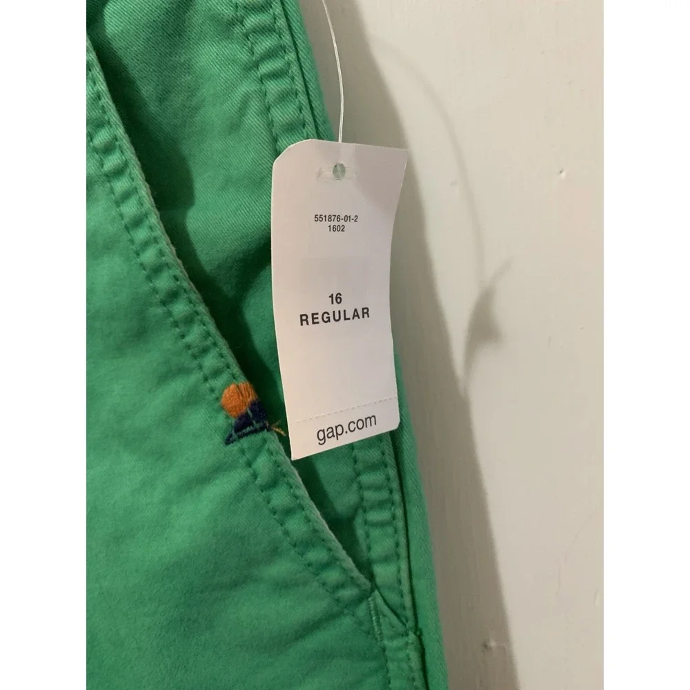 Gap Kids Boys Green Lived-In Chino Shorts Embroidered Skateboard Size 16 Regular